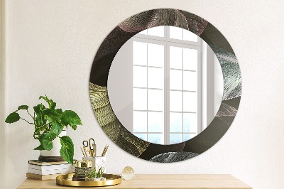 Round decorative wall mirror Dark tropical leaves