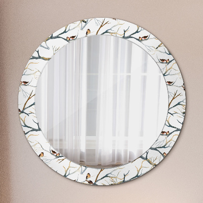 Round decorative wall mirror Sparrows birds branches