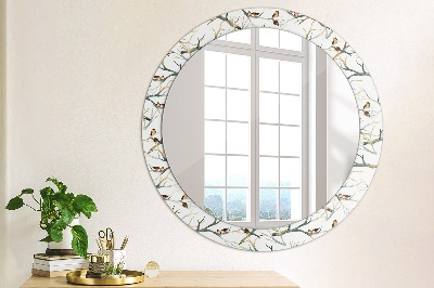 Round decorative wall mirror Sparrows birds branches