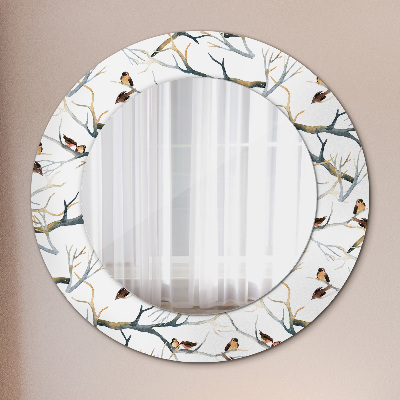 Round decorative wall mirror Sparrows birds branches