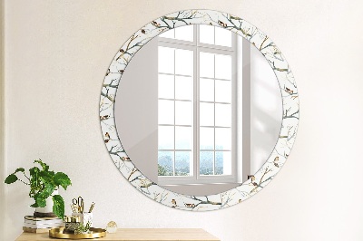 Round decorative wall mirror Sparrows birds branches