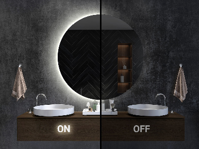 Half moon mirror with LED backlight