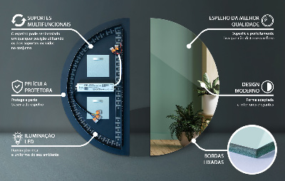 Half moon mirror with LED backlight
