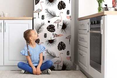 Magnetic fridge cover Leaves and flamingos