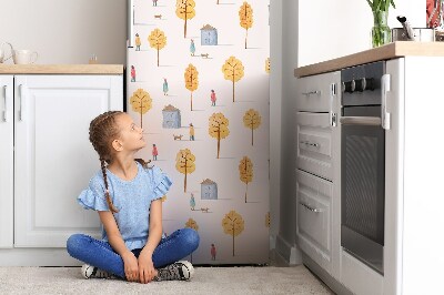 Magnetic fridge cover Houses under the trees