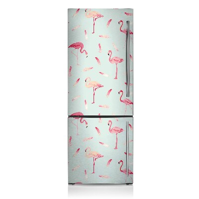 Magnetic fridge cover Flamingos and feathers