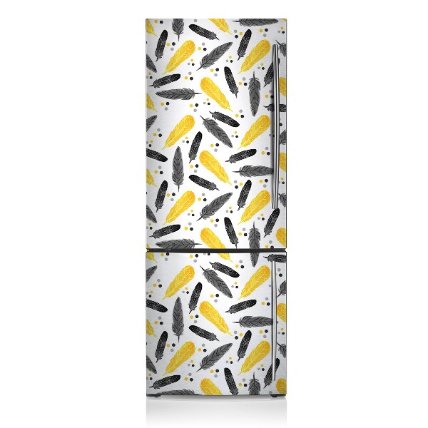 Magnetic fridge cover Black golden feathers