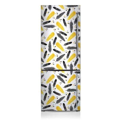 Magnetic fridge cover Black golden feathers