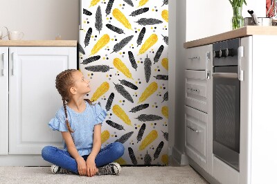 Magnetic fridge cover Black golden feathers