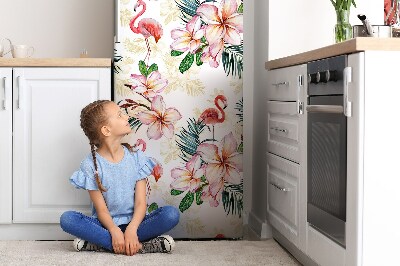 Decoration fridge cover Flamings in flowers