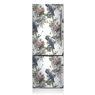 Decoration fridge cover Parrots floral background