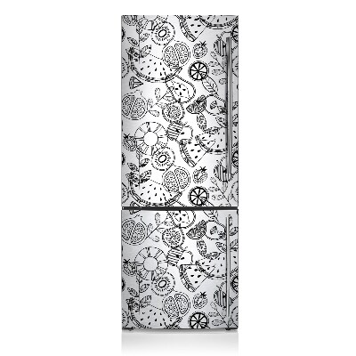 Decoration fridge cover Drawn black and white fruits