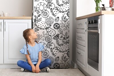 Decoration fridge cover Drawn black and white fruits