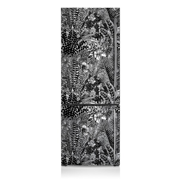 Magnetic fridge cover Black and white leaves