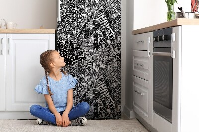 Magnetic fridge cover Black and white leaves