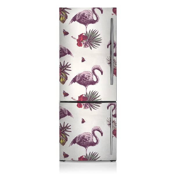 Decoration fridge cover Flamingos and hibiscus