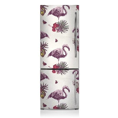 Decoration fridge cover Flamingos and hibiscus