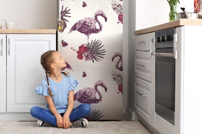 Decoration fridge cover Flamingos and hibiscus