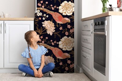 Magnetic fridge cover Peony with a bird