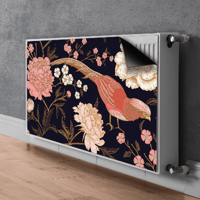 Decorative radiator mat Peony with a bird