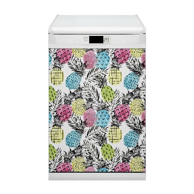 Magnetic dishwasher cover Colorful pineapples