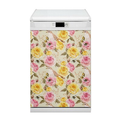 Magnetic dishwasher cover Birds and roses