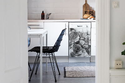 Magnetic dishwasher cover Black and white roses