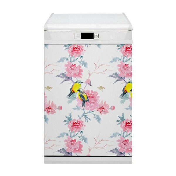 Magnetic dishwasher cover Birds and flowers