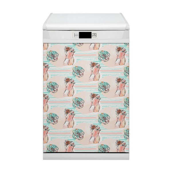 Magnetic dishwasher cover Pink parrots