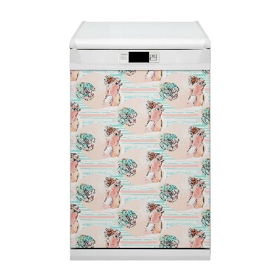 Magnetic dishwasher cover Pink parrots