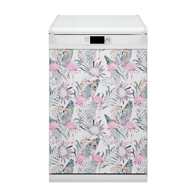 Magnetic dishwasher cover Flamingos