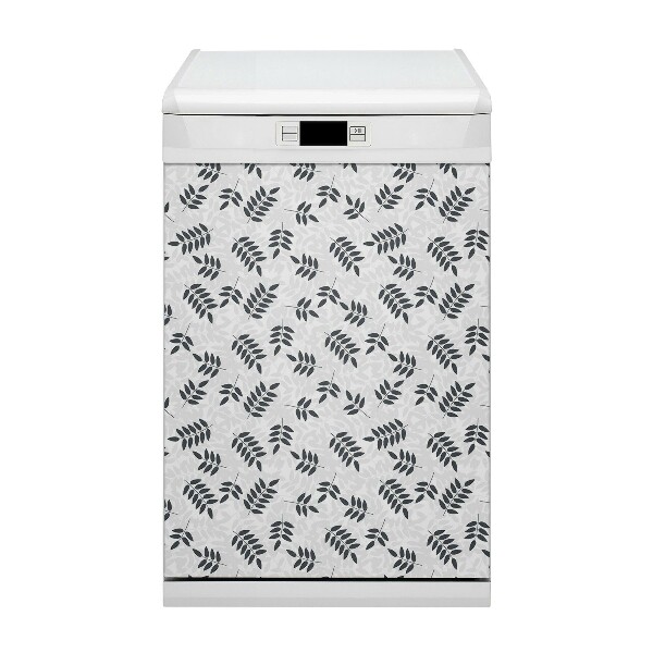 Magnetic dishwasher cover Black gray leaves