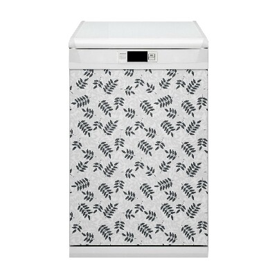 Magnetic dishwasher cover Black gray leaves