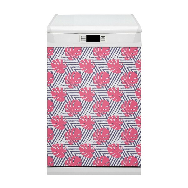 Magnetic dishwasher cover Pink leaves