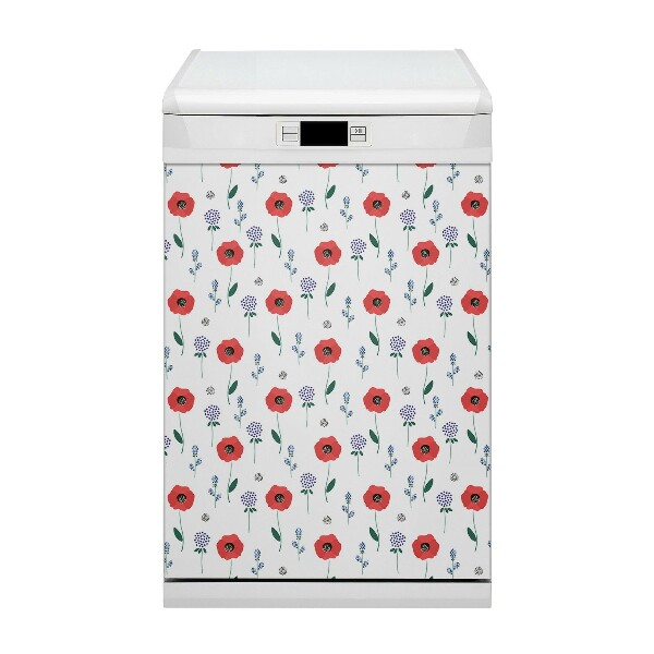 Dishwasher cover magnet Red field of poppies