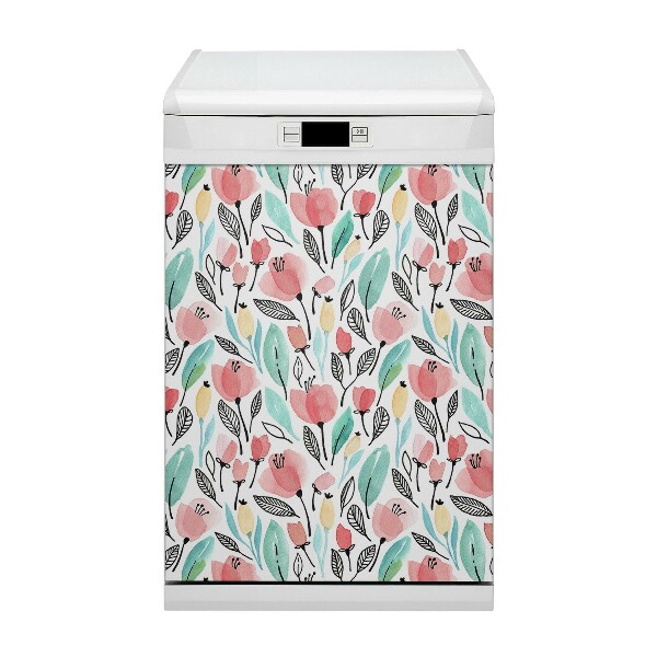 Dishwasher cover magnet Red flowers