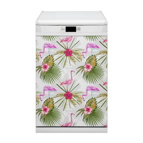 Magnetic dishwasher cover Flamingos and flowers