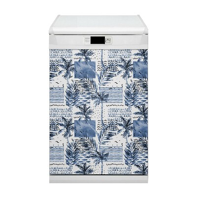 Dishwasher cover magnet Blue palm