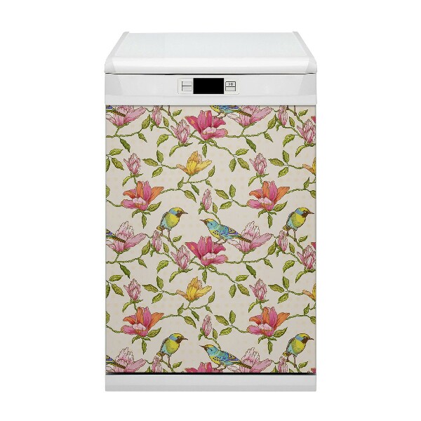 Magnetic dishwasher cover Flowers and birds