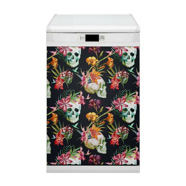 Magnetic dishwasher cover Skulls and flowers