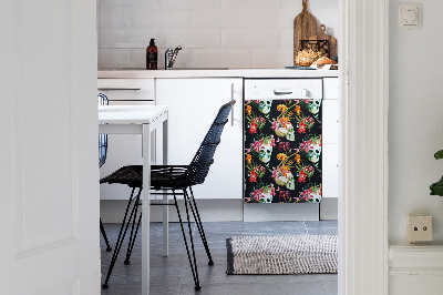 Magnetic dishwasher cover Skulls and flowers