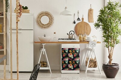 Magnetic dishwasher cover Skulls and flowers