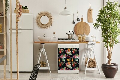 Magnetic dishwasher cover Skulls and flowers