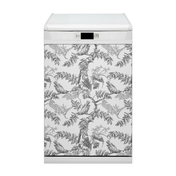 Magnetic dishwasher cover Gray birds