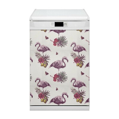 Magnetic dishwasher cover Flamingo & hibiscus