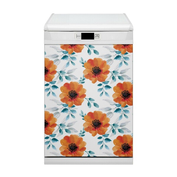 Magnetic dishwasher cover Orange flower