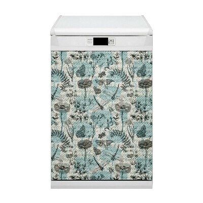 Magnetic dishwasher cover Flowers and dragonflies