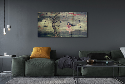 Acrylic print Rock clouds daughter tree birds