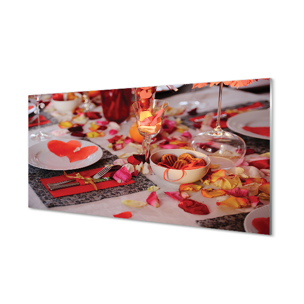 Acrylic print Heart of rose petals glasses dinner