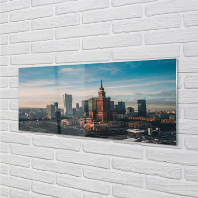 Acrylic print Panorama of sunrise skyscraper in warsaw